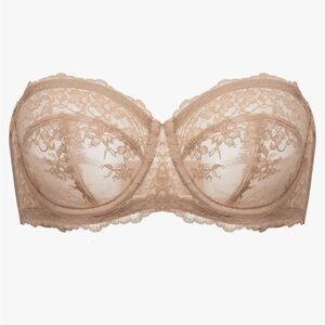 DOBREVA 32DD Bra | Strapless Convertible Unlined Lace Underwire Bra || Dark Nude